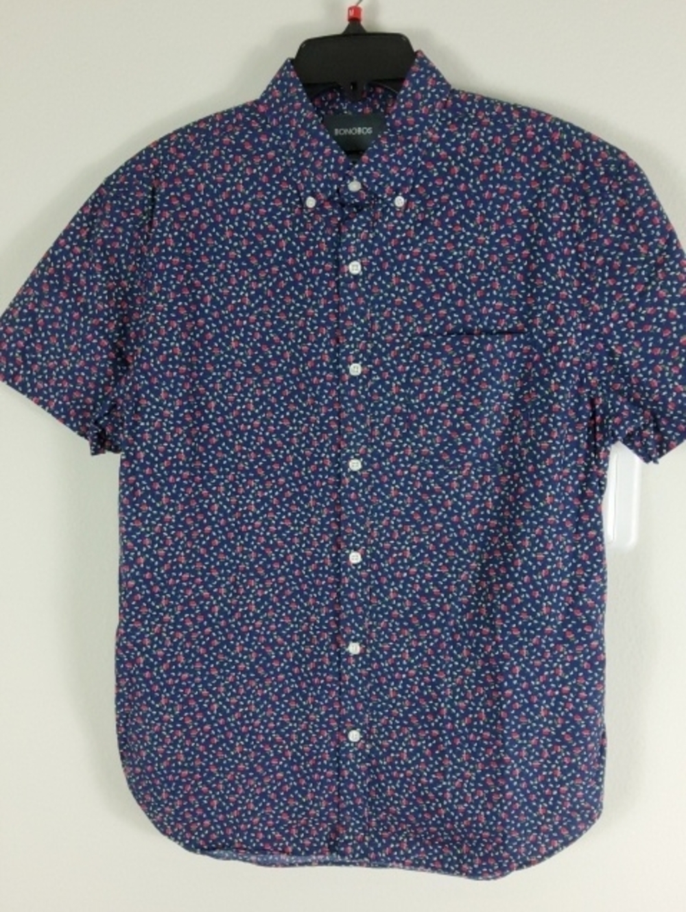 Bonobos Navy Short-Sleeve Button-Up with Pink Floral Print
